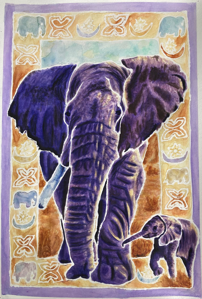 Mother and baby elephants painting.