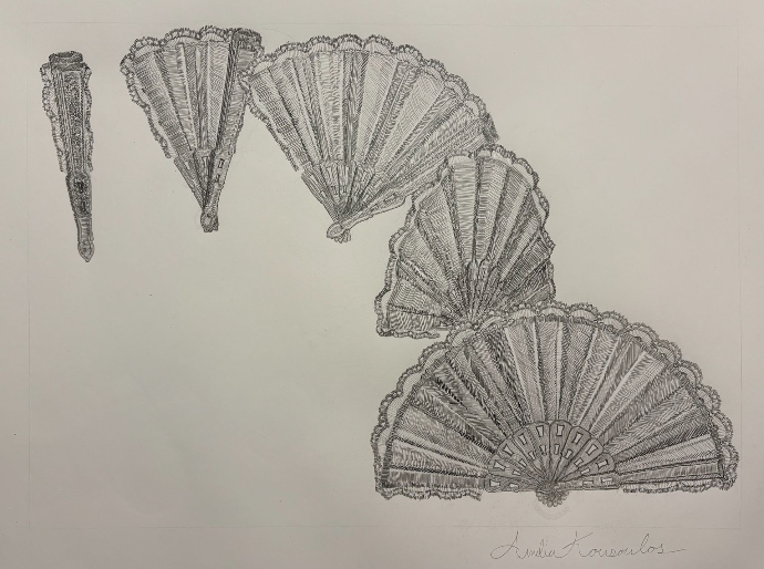 Fans folding pencil drawing.