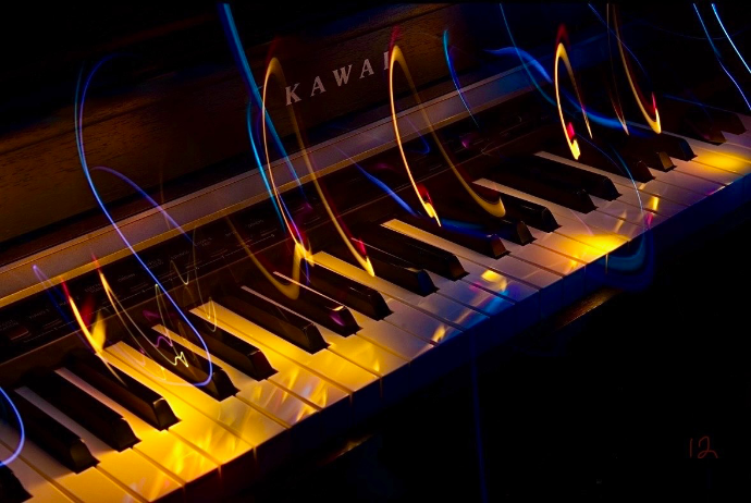 Yellow piano light painting.