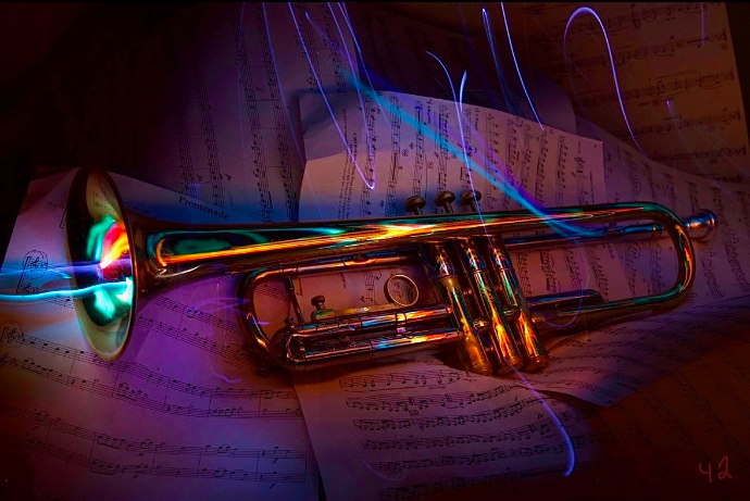Trumpet light painting photography.