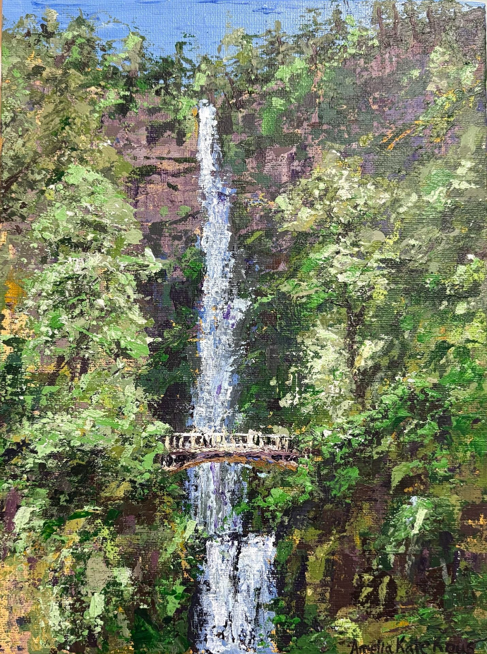 Multnomah Falls Oregon landscape painting.
