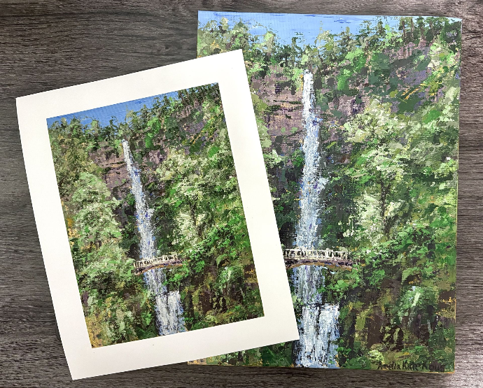 Multnomah Falls Acrylic painting compared to Matte print